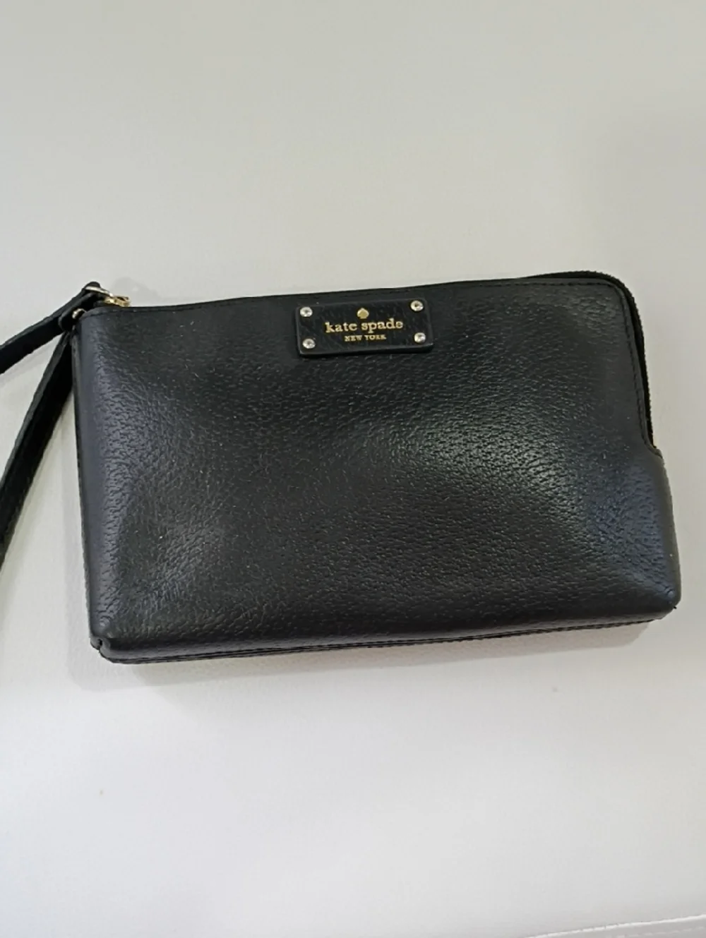 Kate Spade Leoni Black Pebbled Leather Double And Corner Zip Wristlet/Wallet